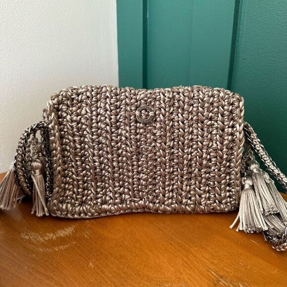Catarina Mina Mira Handbag in Argenta Gris Crochet Pewter Silver Satin Threads - Picture 6 of 14